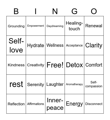 Mental health Bingo Card