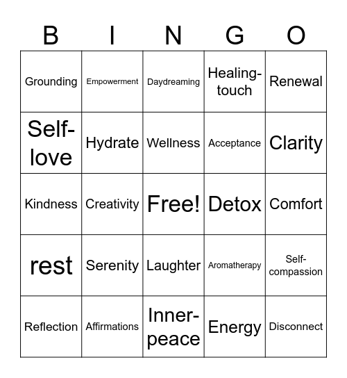 Mental health Bingo Card