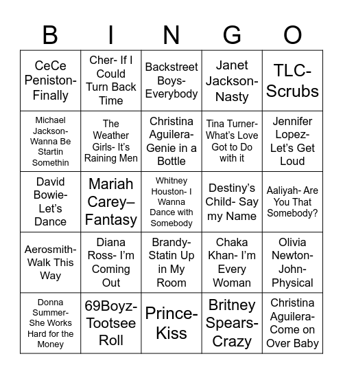 80's & 90's Bingo Card