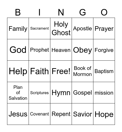 Sacrament Meeting Bingo Card