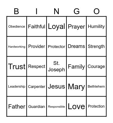 St Joseph Bingo Card