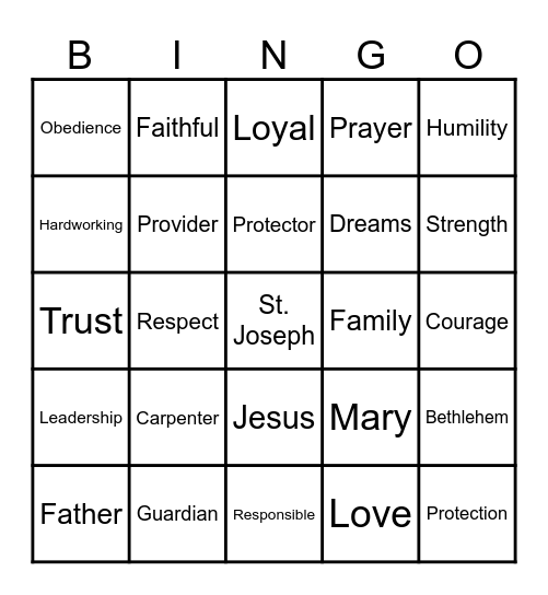 St Joseph Bingo Card