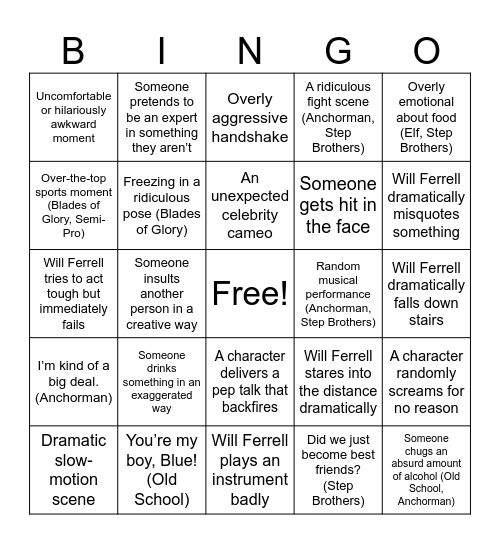 Will Ferrell Bingo Card