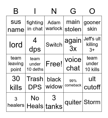 Marvel Rivals Bingo Card