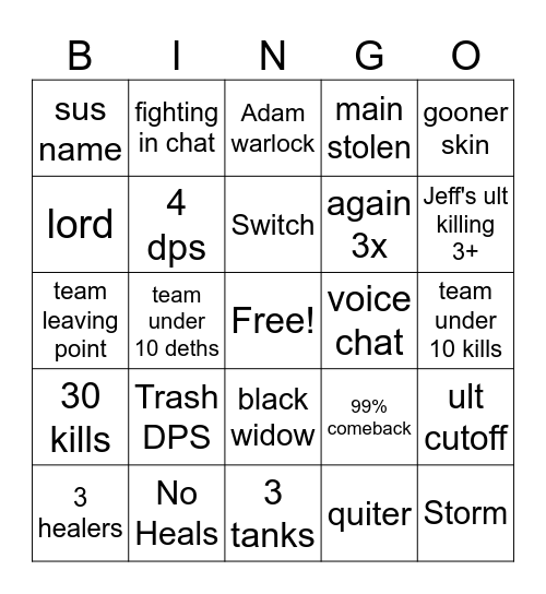 Marvel Rivals Bingo Card