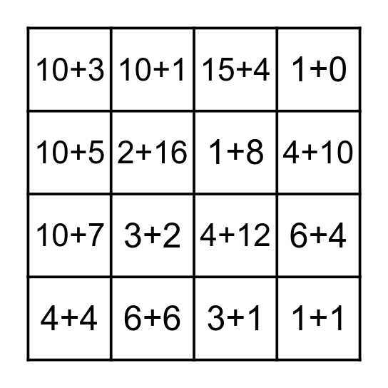 Part Part Whole Bingo Card