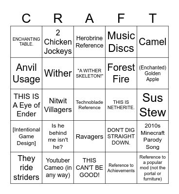 Minecraft Movie Bingo Card Bingo Card