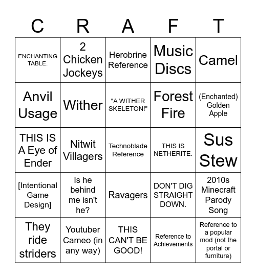Minecraft Movie Bingo Card Bingo Card