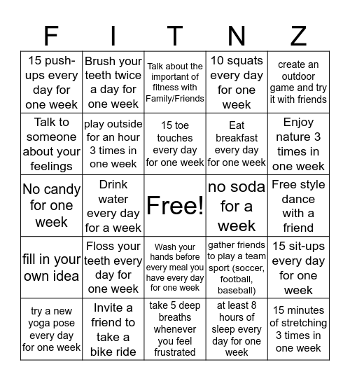 FITNZ BINGO Card