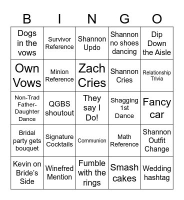 VanHekken Wedding Bingo Card