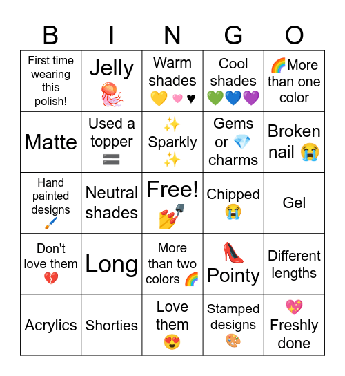 My nails today! Bingo Card