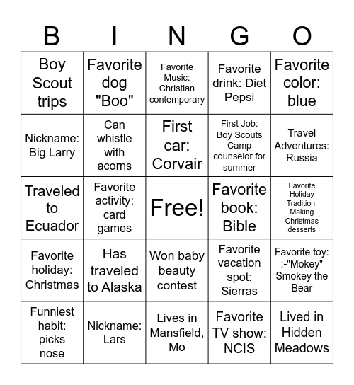 Celebrating Larry’s 70th Birthday! Bingo Card