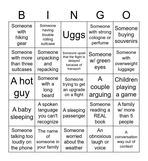 Airport Bingo Card