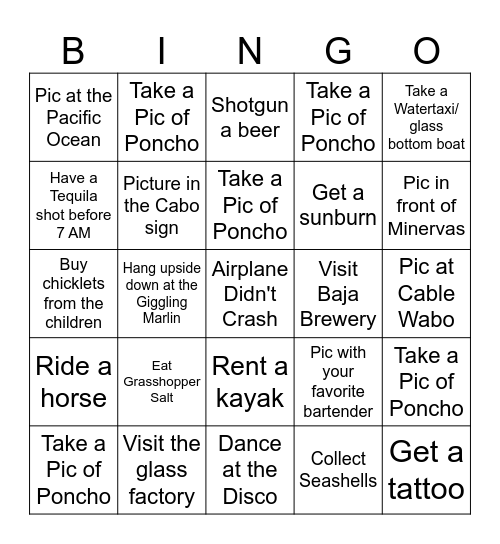 Cabo Bingo Card