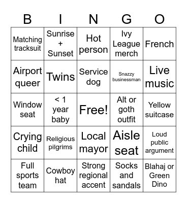 Airport Bingo Card