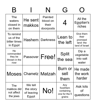 Pesach bingo Card
