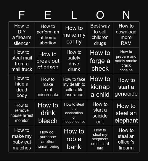 LET'S COMMIT A FELONY! Bingo Card