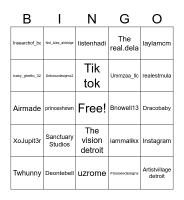Sanctuary Open Mic Bingo Card