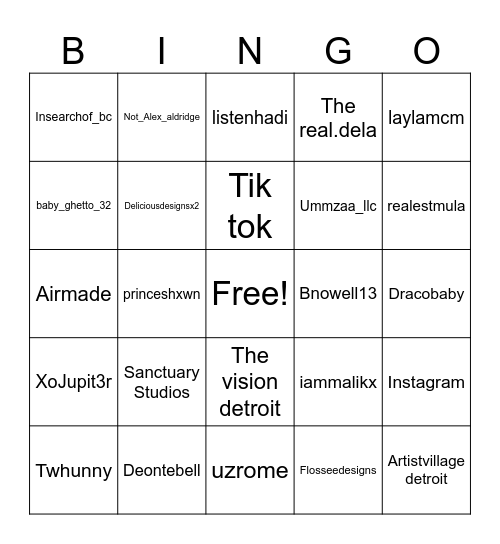 Sanctuary Open Mic Bingo Card