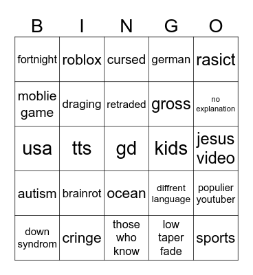 yt shorts Bingo Card