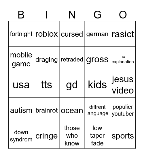 yt shorts Bingo Card