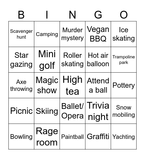 2025 Things To Do Bingo Card