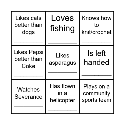 Mingle Bingo Card