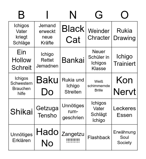 Bleach Bingo Card