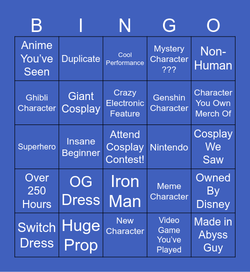 Planet Comicon Bingo Card