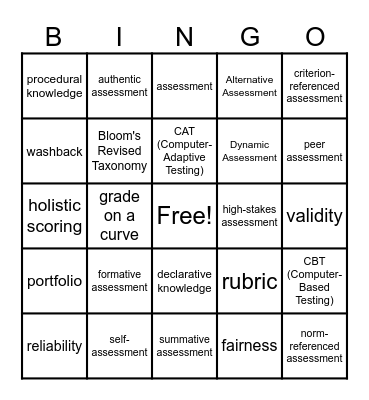 Lecture 24: Assessment & Feedback Bingo Card