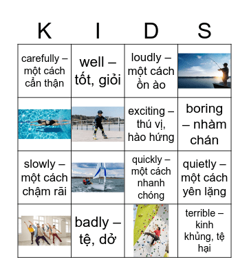 Kids 4A Bingo Card