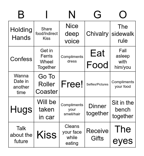 Angel's Upcoming Date Bingo Card Bingo Card