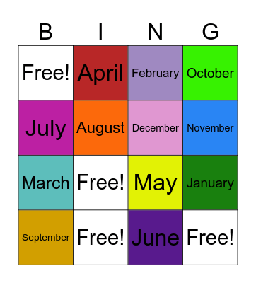 Months of the Years Bingo Card