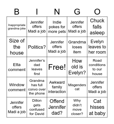 Evelyn’s birthday bingo Card