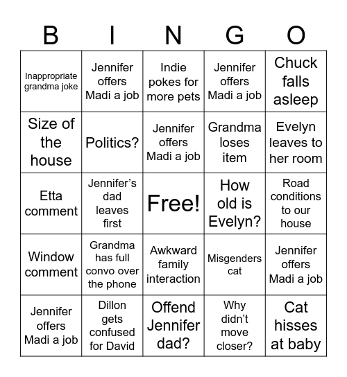 Evelyn’s birthday bingo Card