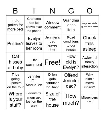 Evelyn’s birthday bingo Card