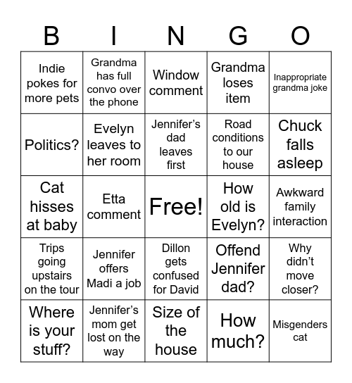 Evelyn’s birthday bingo Card