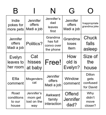 Evelyn’s birthday bingo Card