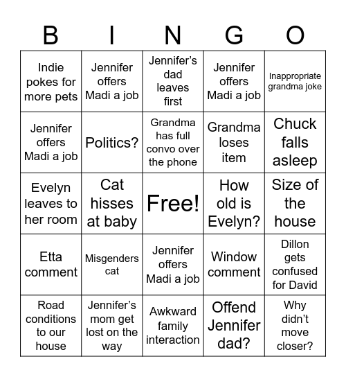 Evelyn’s birthday bingo Card