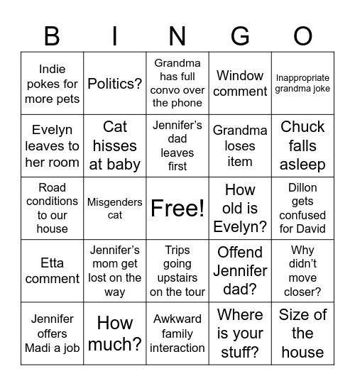 Evelyn’s birthday bingo Card