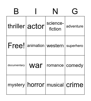 MOVIES Bingo Card