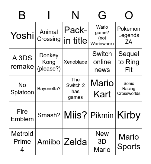 Switch 2 presentation Bingo Card