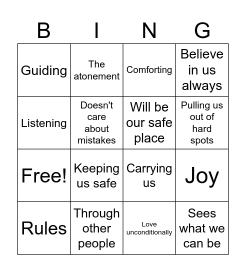 Love of God Bingo Card