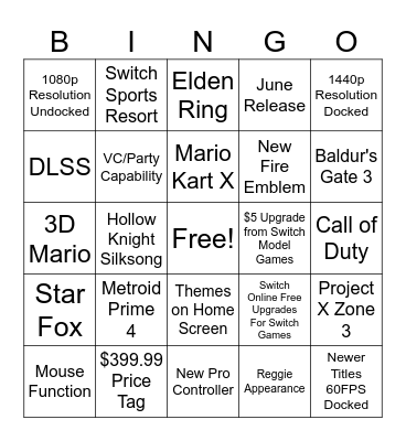 Nintendo Switch 2 Bingo Board Bingo Card
