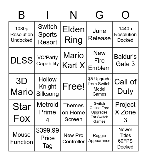 Nintendo Switch 2 Bingo Board Bingo Card