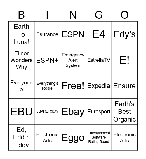 Logos Starting With E Bingo Card