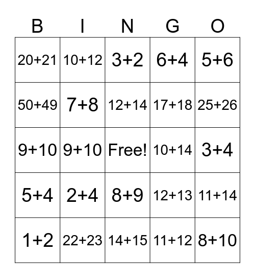 Near Doubles BINGO Card