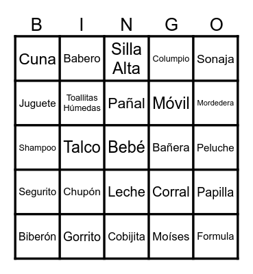 Baby Shower Bingo Card