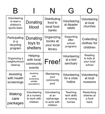 Voluntary Service Bingo! Bingo Card