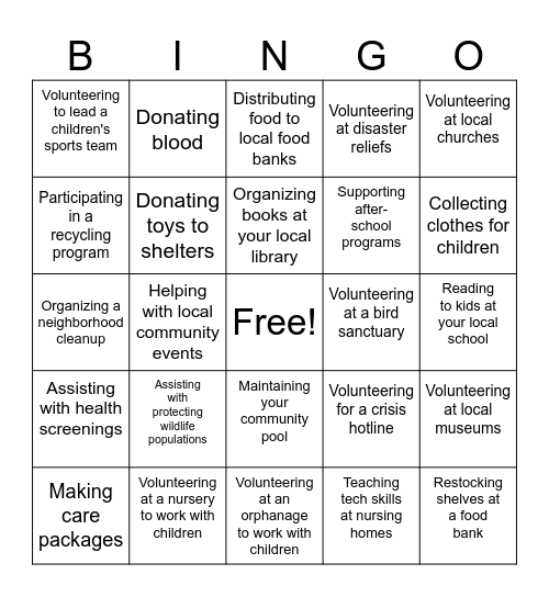 Voluntary Service Bingo! Bingo Card
